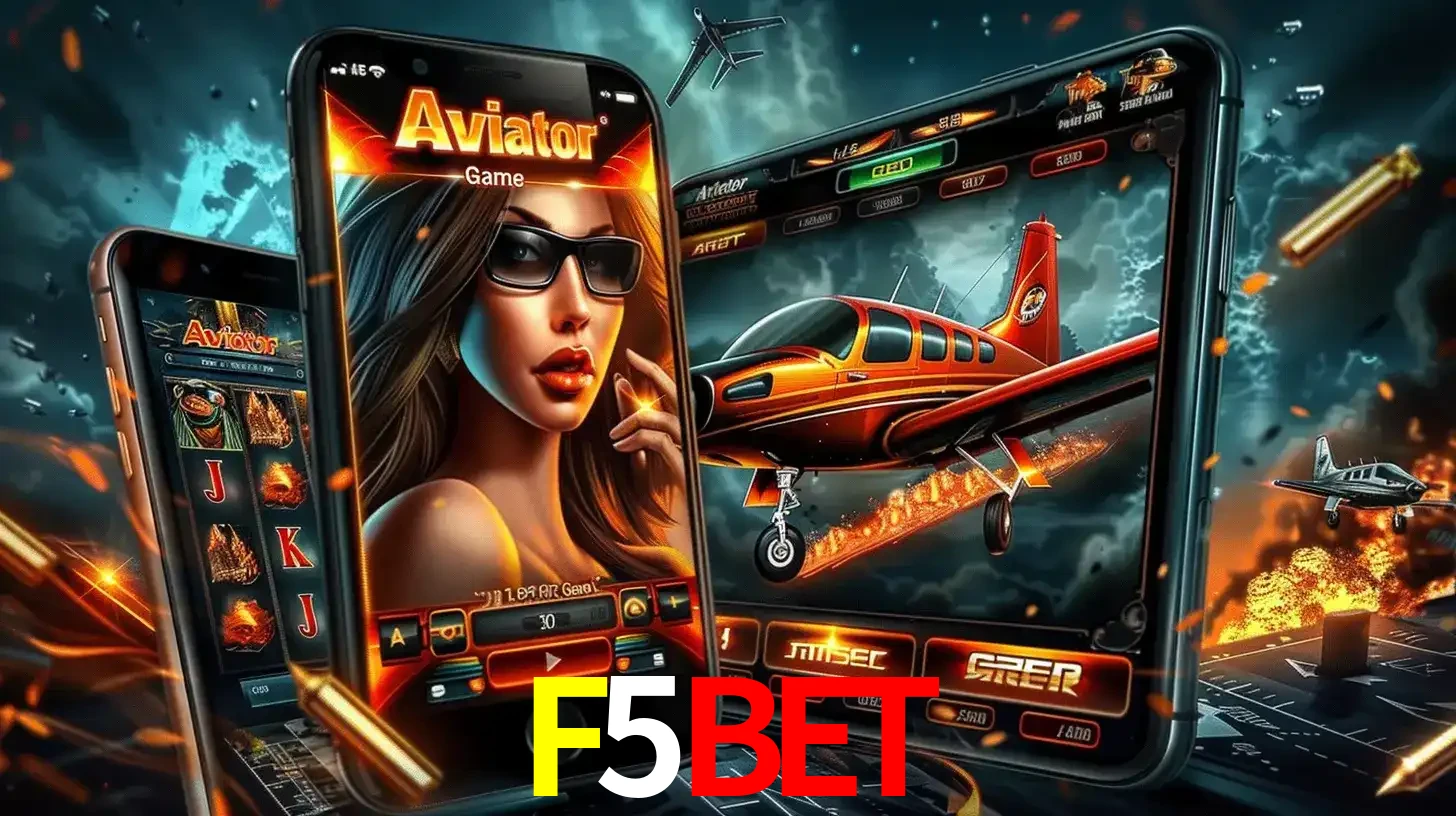 O popular jogo de apostas Aviator exibido em vários celulares e tablets, mostrando a interface emocionante e a ação de voo disponíveis para jogar agora no F5BET.